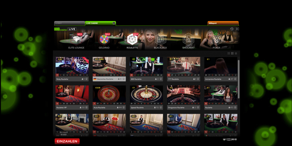 888 Live Casino Lobby Roulette