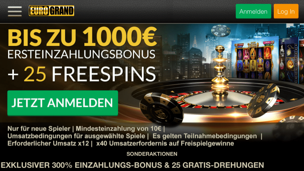 EuroGrand Casino mobil Aktionsseite